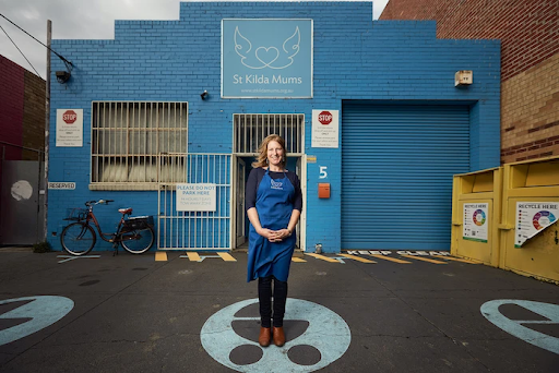 Jessica Macpherson outside St Kilda Mums. Photo credit: Photo credit: Blaze Your Trail