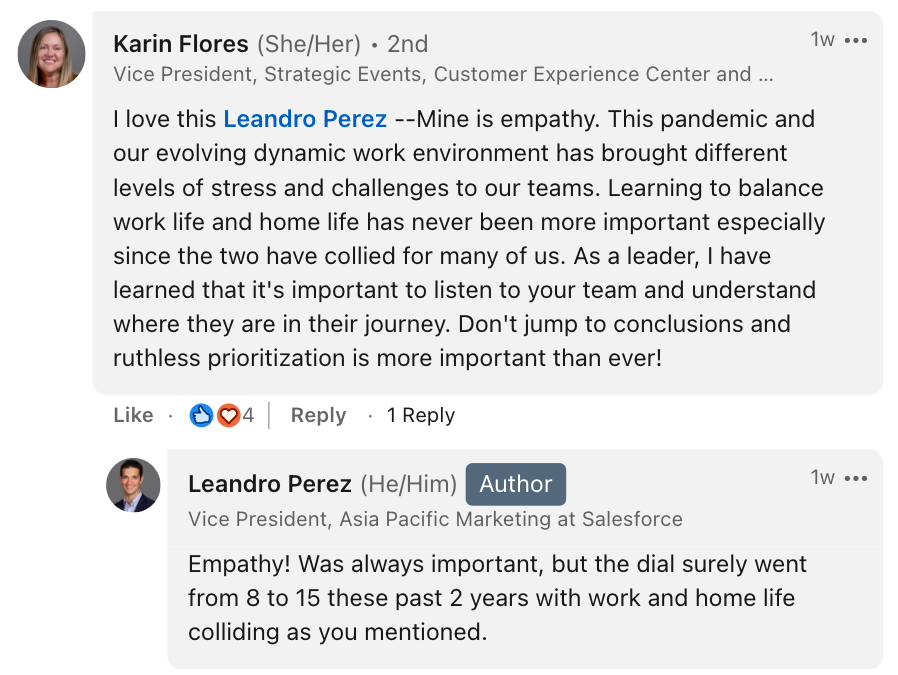 Karin Flores from Okta says: “Learning to balance work life and home life has never been more important, especially since the two have collided for many of us. As a leader, I have learned that it's important to listen to your team and understand where they are in their journey.”