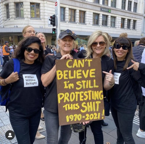 Pip Marlow with fellow protesters taking a stance at the 2021 Women’s March in Sydney.