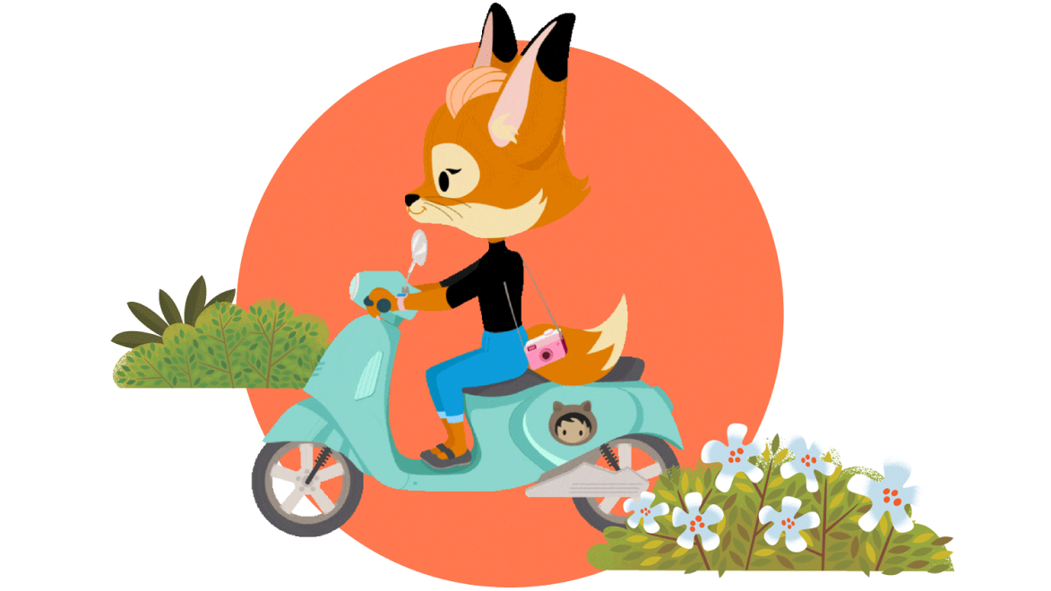 Brandy dirigindo uma scooter azul.