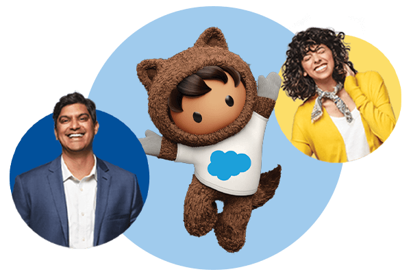 a man on the left, astro in the middle jumping, and a woman on the right