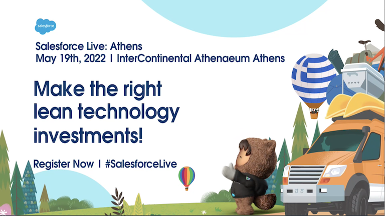 Image with a link to a sign up page for Salesforce live Athens