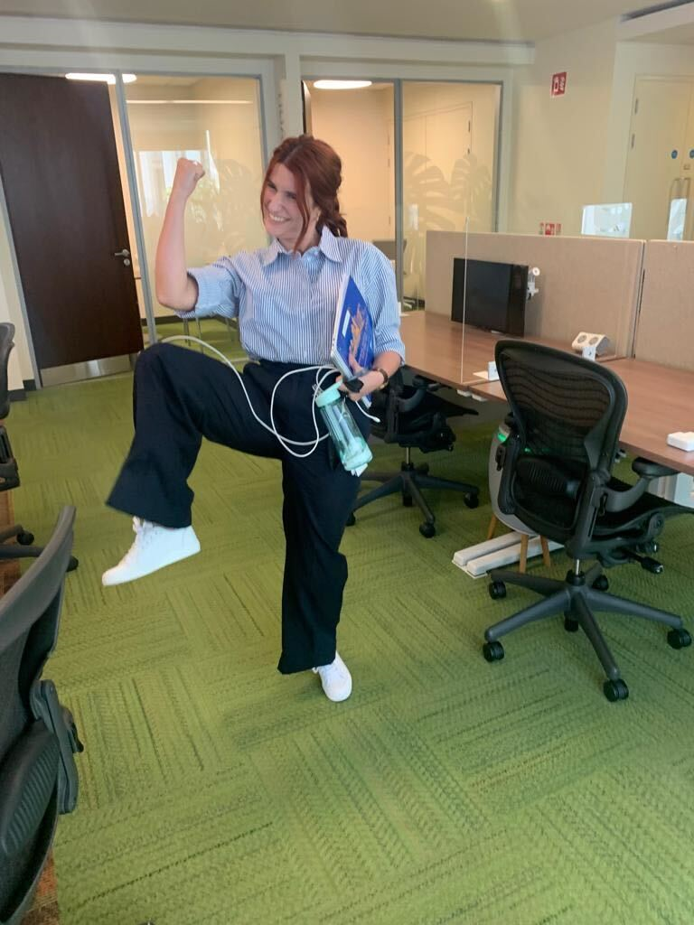 Sue Leandro celebrating her graduation from online university