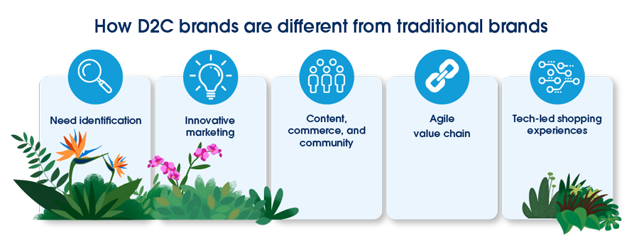 How are D2C brands different from traditional brands