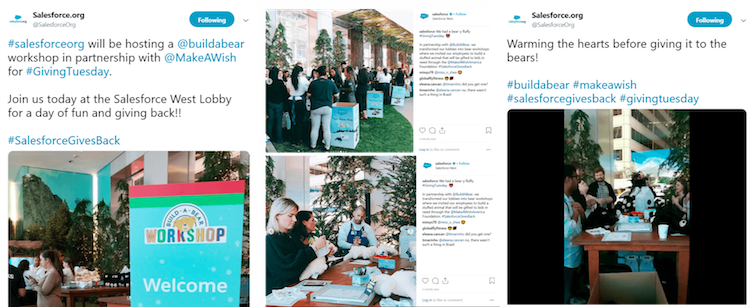 Screenshots of social media engagement around Giving Tuesday