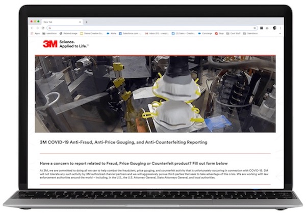 3M site for reporting COVID-19 fraud, price-gouging, and counterfeit products.