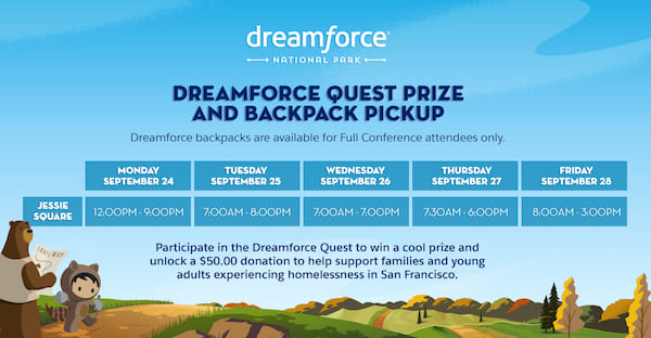 Dreamforce Quest Prize and Backpack Pickup