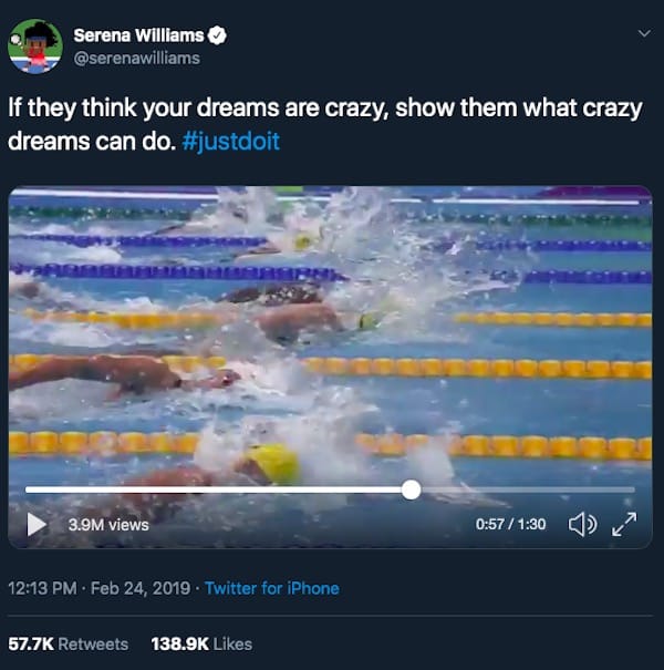  Image of Nike and Serena Williams teaming up to remind us all that it's only crazy until you do it