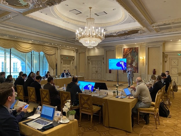 Group watching a presentation in a conference room