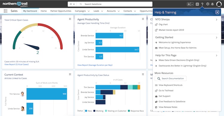Screenshot of how to navigate to the Salesforce Help menu