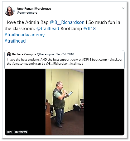 Trailblazer rapping at a Dreamforce '18 bootcamp