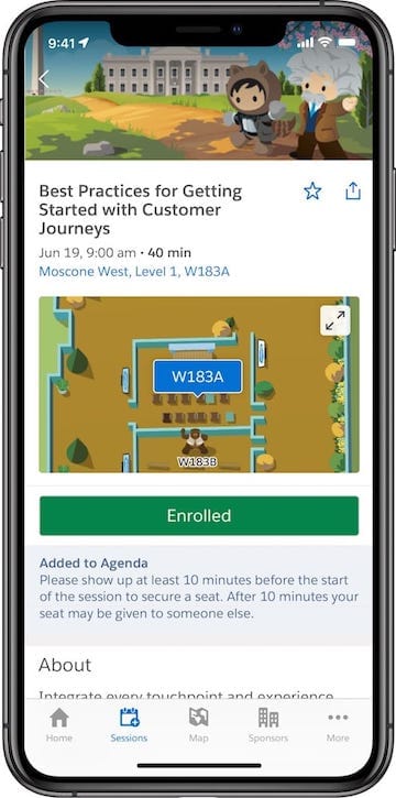 Screenshot of the session feature