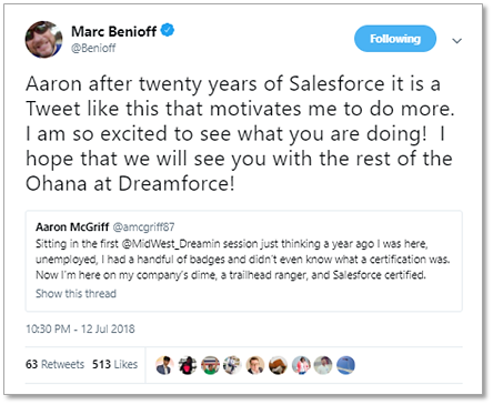 Marc Benioff tweet to Aaron