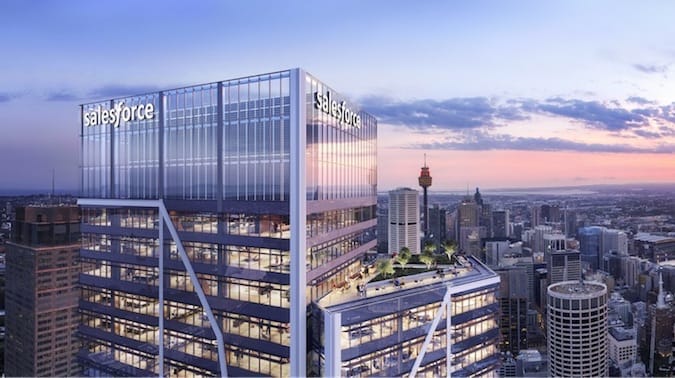 Rendering of Salesforce Tower Sydney and the surrounding views of Sydney's central business district