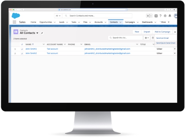 Screen capture of the Distributed Marketing Quick Send feature in Marketing Cloud.