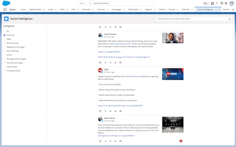 screenshot of the social intelligence module