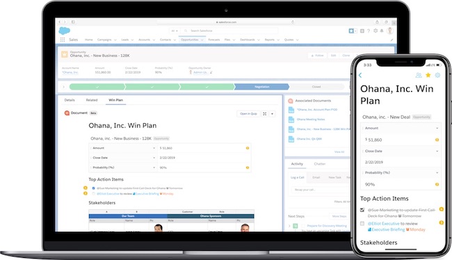 Quip for Salesforce and mobile interface