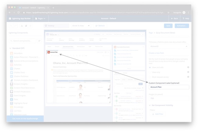 Custom component label interface