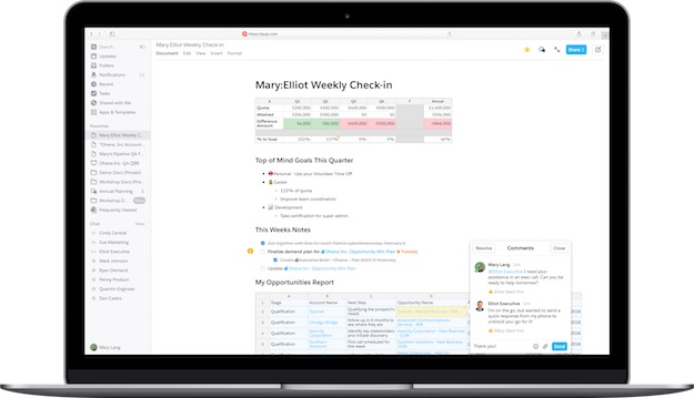 screenshot of collaboration in Quip