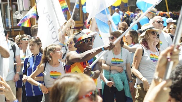 Salesforce employees participating in the 2018 Pride parade in San Francisco