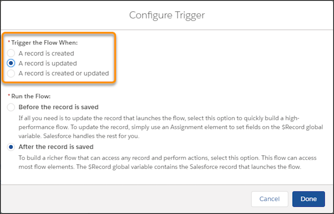 Configure trigger
