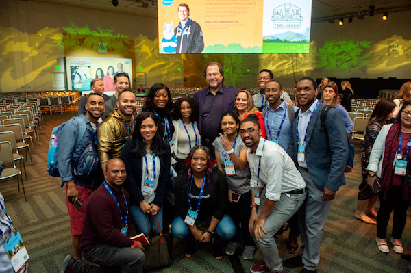 PepUp Tech co-founders and graduates with Marc Benioff