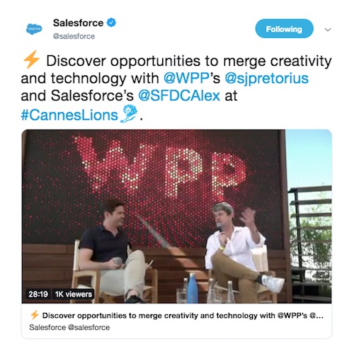 Screencapture of a tweet from Salesforce