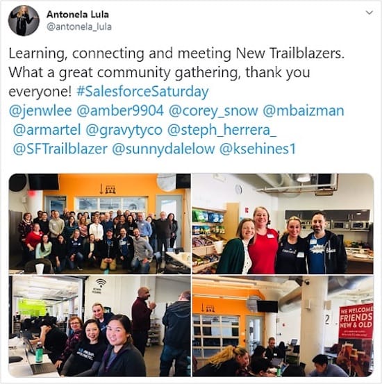 Tweet about Salesforce Saturdays in Boston