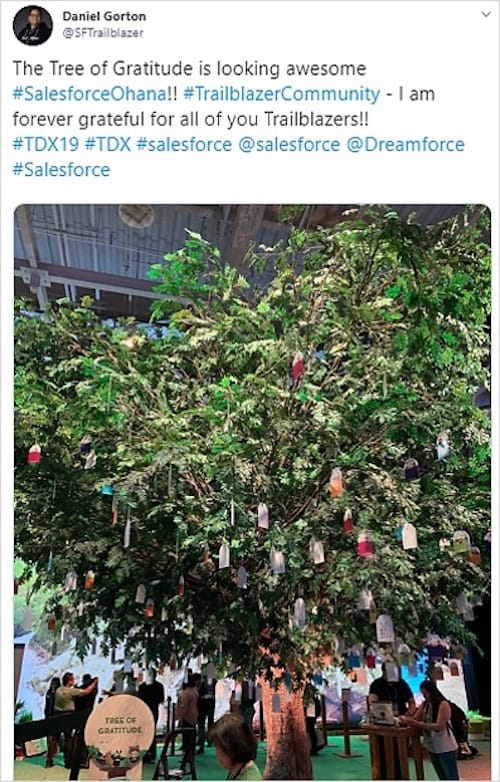 the tree of gratitude at TrailheaDX '19.