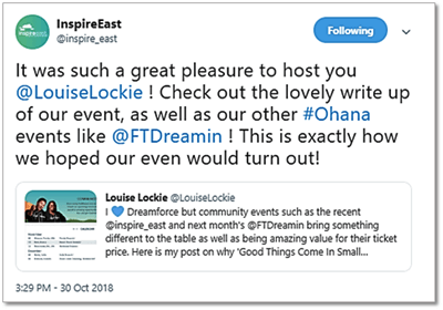 Screenshot of tweet from the InspireEast handle