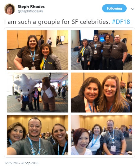 Stephanie's tweet sharing photos of other Trailblazers at Dreamforce '18