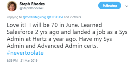 Stephanie's  tweet about it never being too late to tray something new