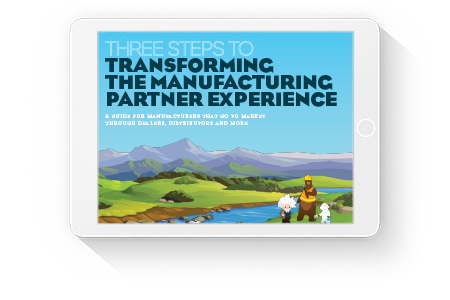 Cover page for Salesforce ebook, "Three Steps to Transforming the Manufacturing Partner Experience."
