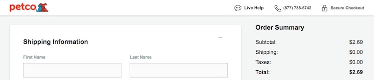 Screenshot of simplified Petco header