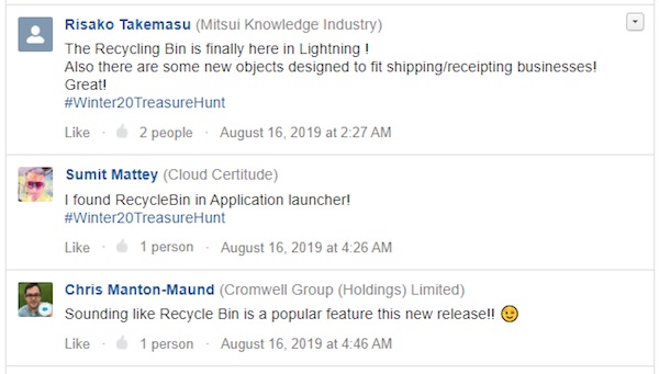 Trailblazer community responses to the new recycle bin feature.