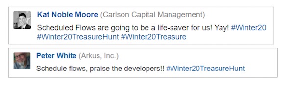 Trailblazer community responses to the scheduled flows feature.