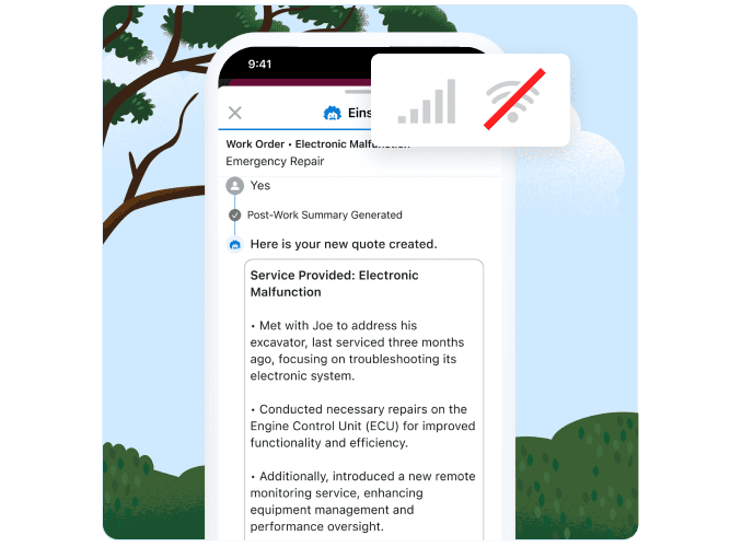 The Field Service mobile app with an offline indicator.