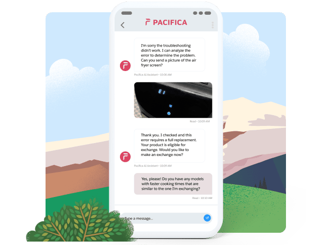 A conversational AI chatbot appearing on a mobile messaging experience.