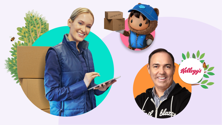 Retail employees on a pink background.