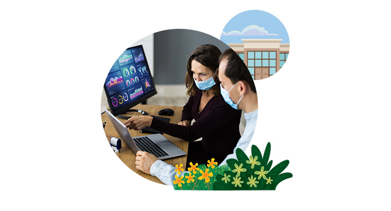Employees at computer