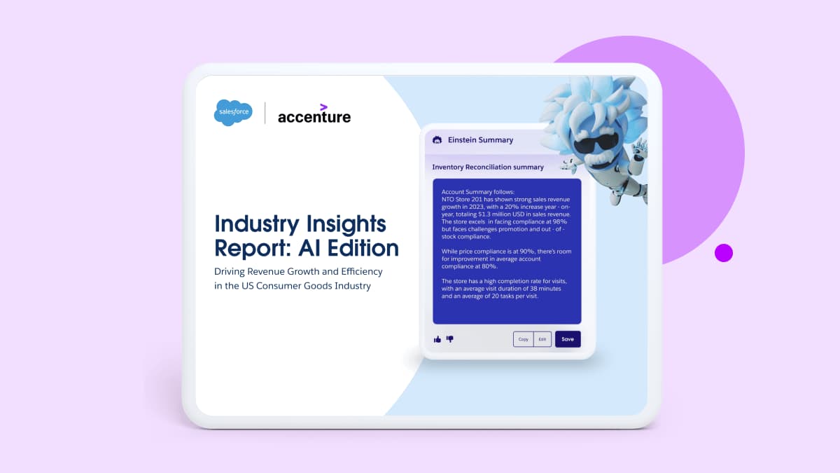 A tablet screen with the Industry Insights Report AI cover.