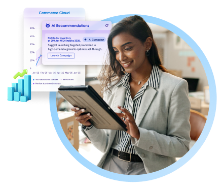 Una profesional del sector de los bienes de consumo analiza datos con IA