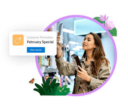 店舗でヘアケア製品を検討している消費者。