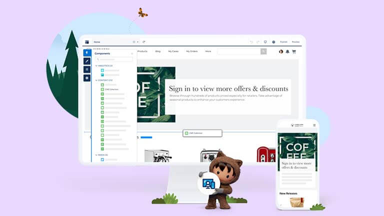 Desktop and mobile screenshots of community cloud template featuring coffee