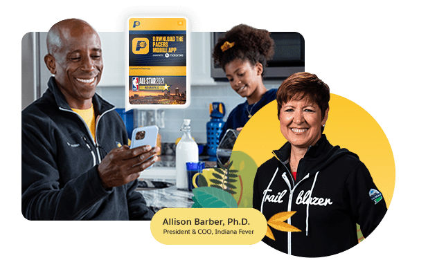 A basketball fan interacts on a mobile device with marketing messages from their favorite team