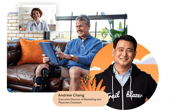 A man video chats with a caregiver
