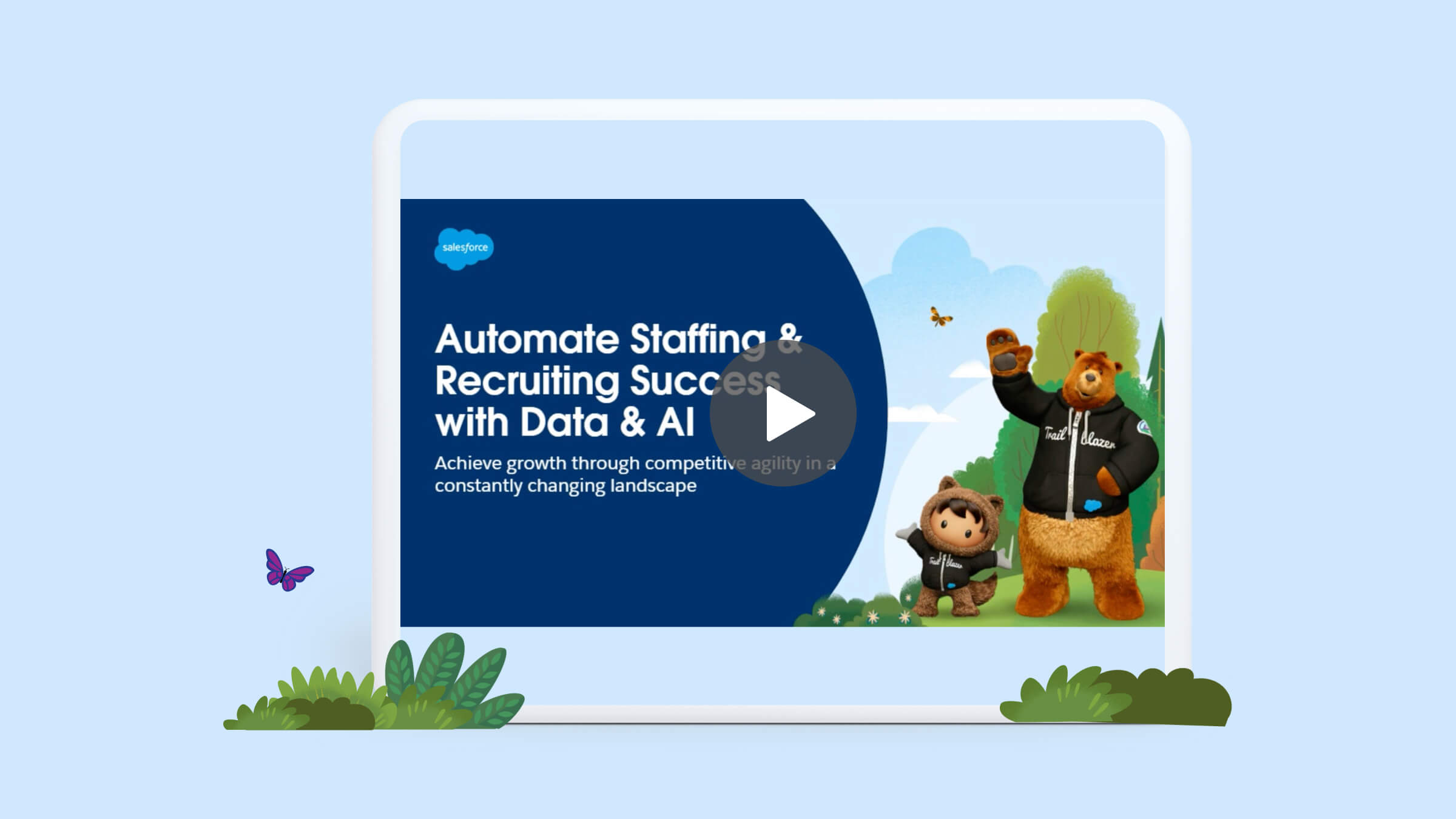 A screen displaying the webinar "Automate Staffing and Recruiting Success with Data and AI"