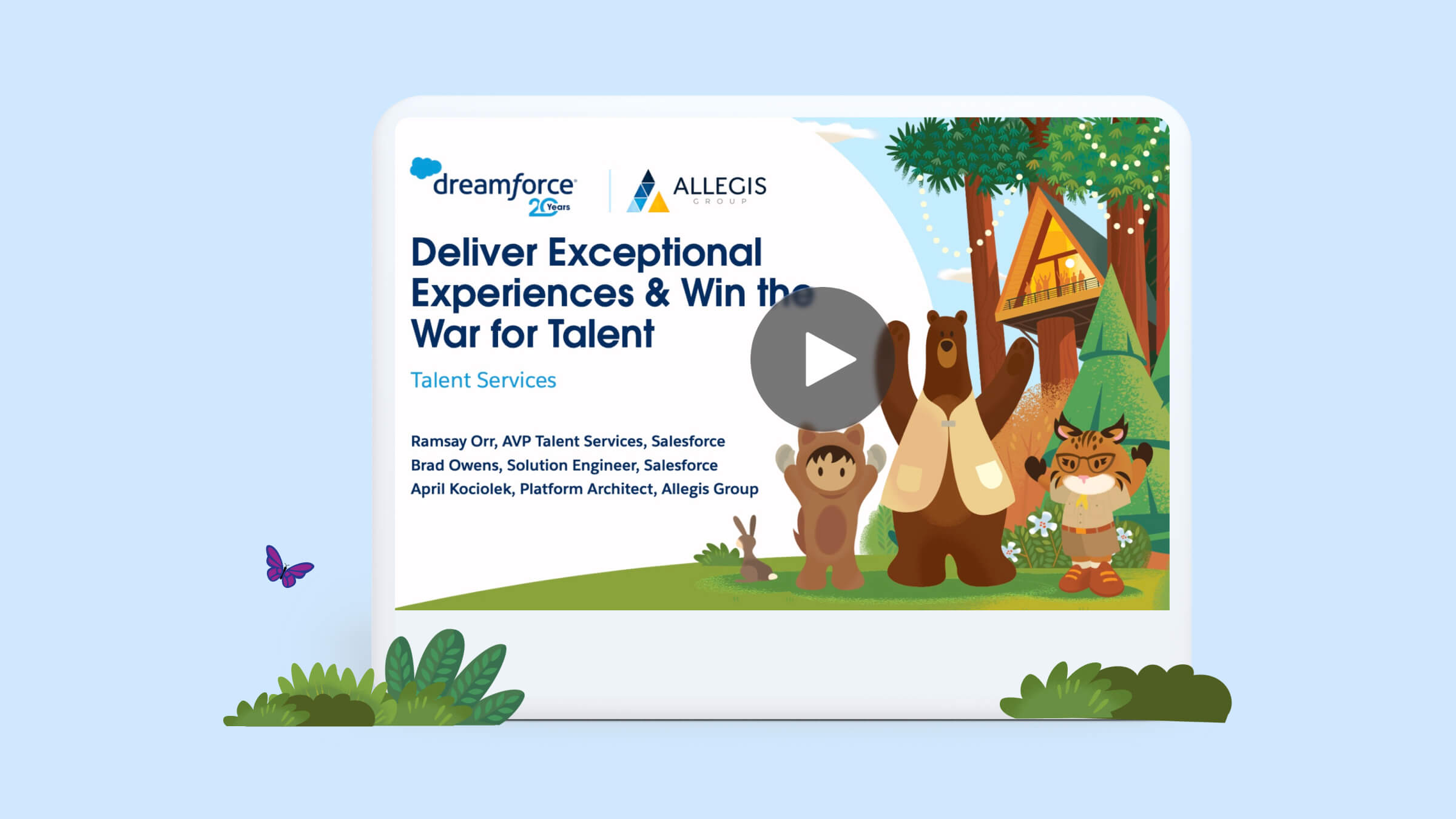 The webinar for "Deliver Exceptional Experiences and Win the War for Talent" displayed on a screen