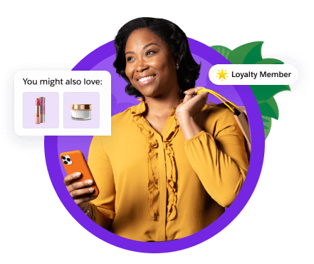 A shopper on her mobile phone discovers beauty products.