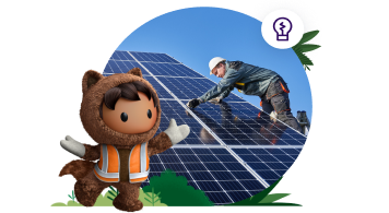 A B2B buying experience within a device and Astro holding a Commerce Cloud icon